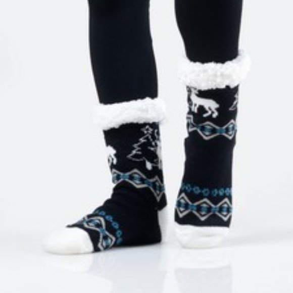 Black Winter Buck Sherpa Lined Slipper Socks - Picture 3 of 4